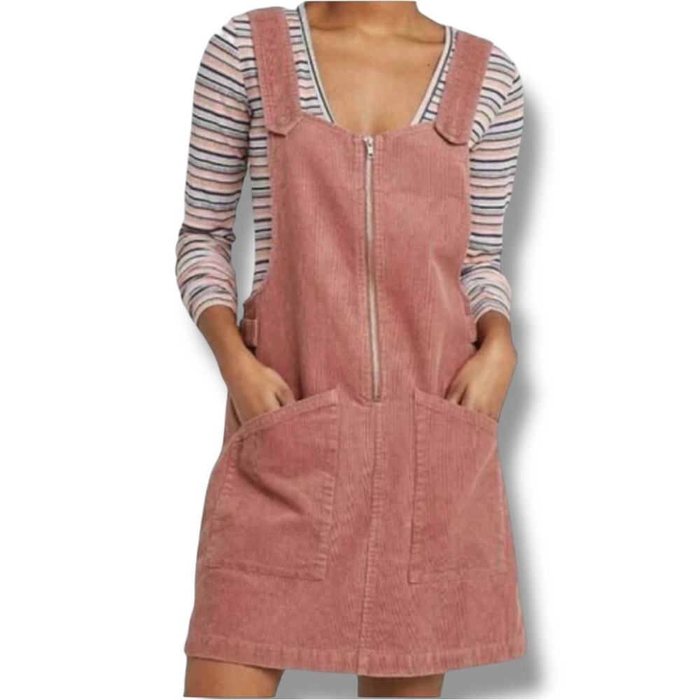 Wild Fable Dusty Rose Corduroy Zip Front/Pockets Sleeveless Overall Mini Dress - Picture 2 of 16